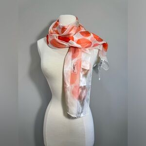 YSL Vintage YVES SAINT LAURENT Orange Polka Dot Silk Scarf Rolled Edges